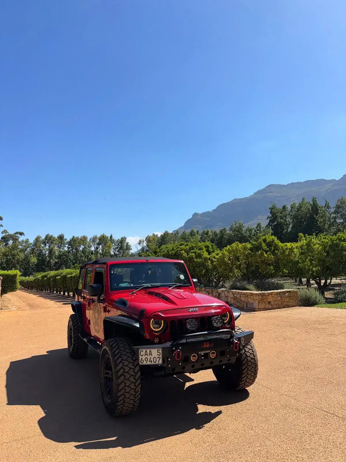 Red Jeep Wrangler tour vehicle